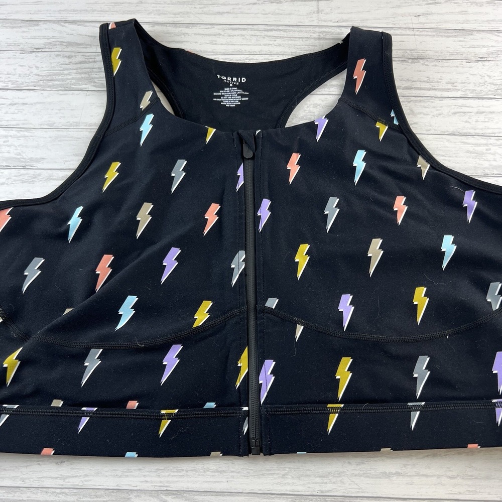 Torrid Active Womens Bra Zip Front Colorful Lightning Bolts Light Support 5 5X